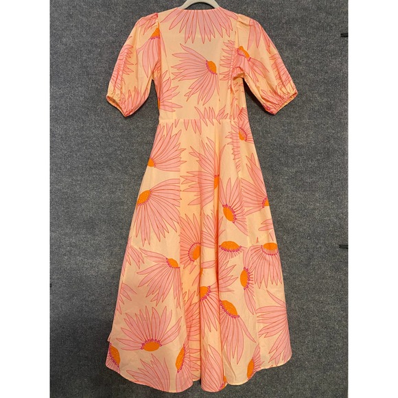 Kate Spade NY Midi Dress 0 XS Pink Falling Flower Wrap Short Sleeve Runway - Picture 4 of 15